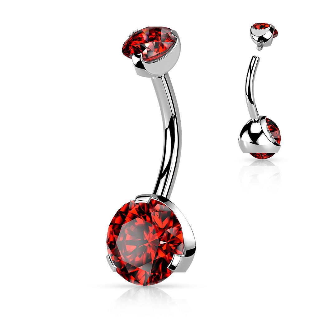 Levně S4U Ocelový piercing do pupíku - vnitřní závit (červená) - BS0010-R