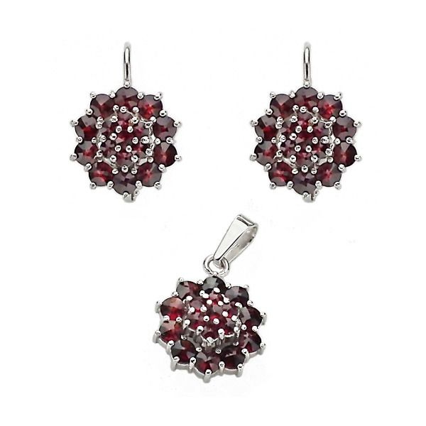 S4U Stříbrný set s granáty náušnice + přívěsek - ZB5576