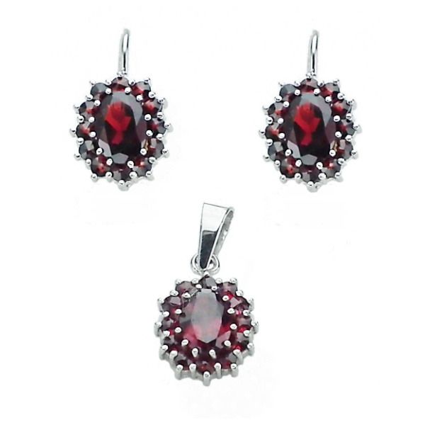 S4U Stříbrný set s granáty náušnice + přívěsek - ZB5580
