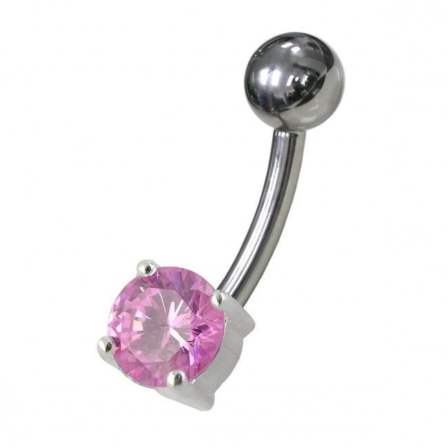 S4U Stříbrný piercing do pupíku - kulatý zirkon 6 mm (růžová) - BP01146-P