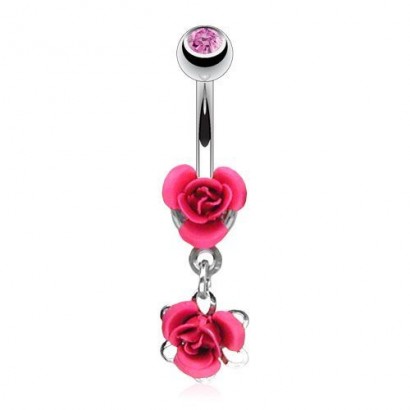 Piercing do pupíku - růžičky (růžová)