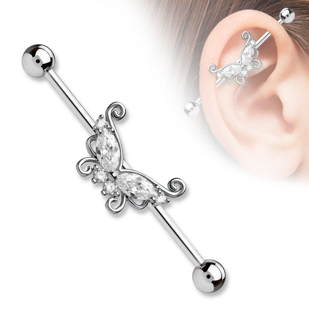 Levně Industrial piercing s motýlem - ID01037-C
