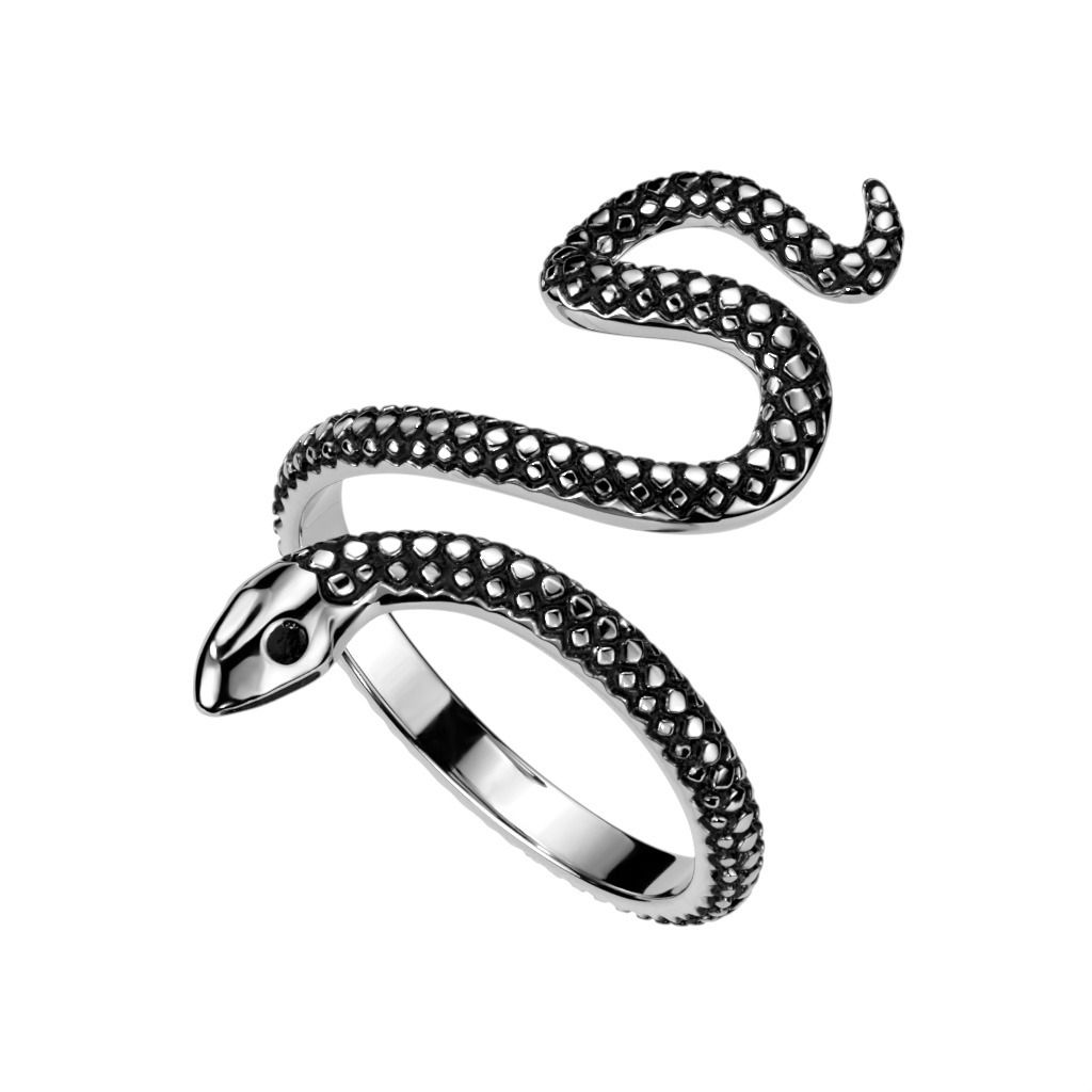 Levně Ocelový prsten had (55) - OPR1929-55