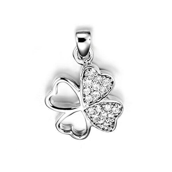 Stříbrný přívěsek čtyřlístek se zirkony - ZB81395