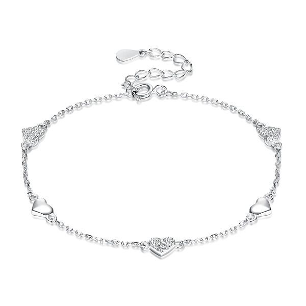 Dámský stříbrný náramek se srdíčky a zirkony - ZB86646