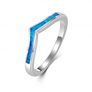 Stříbrný prsten s modrým opálem, vel. 50