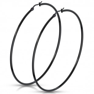 Černé ocelové náušnice - kruhy 80 mm