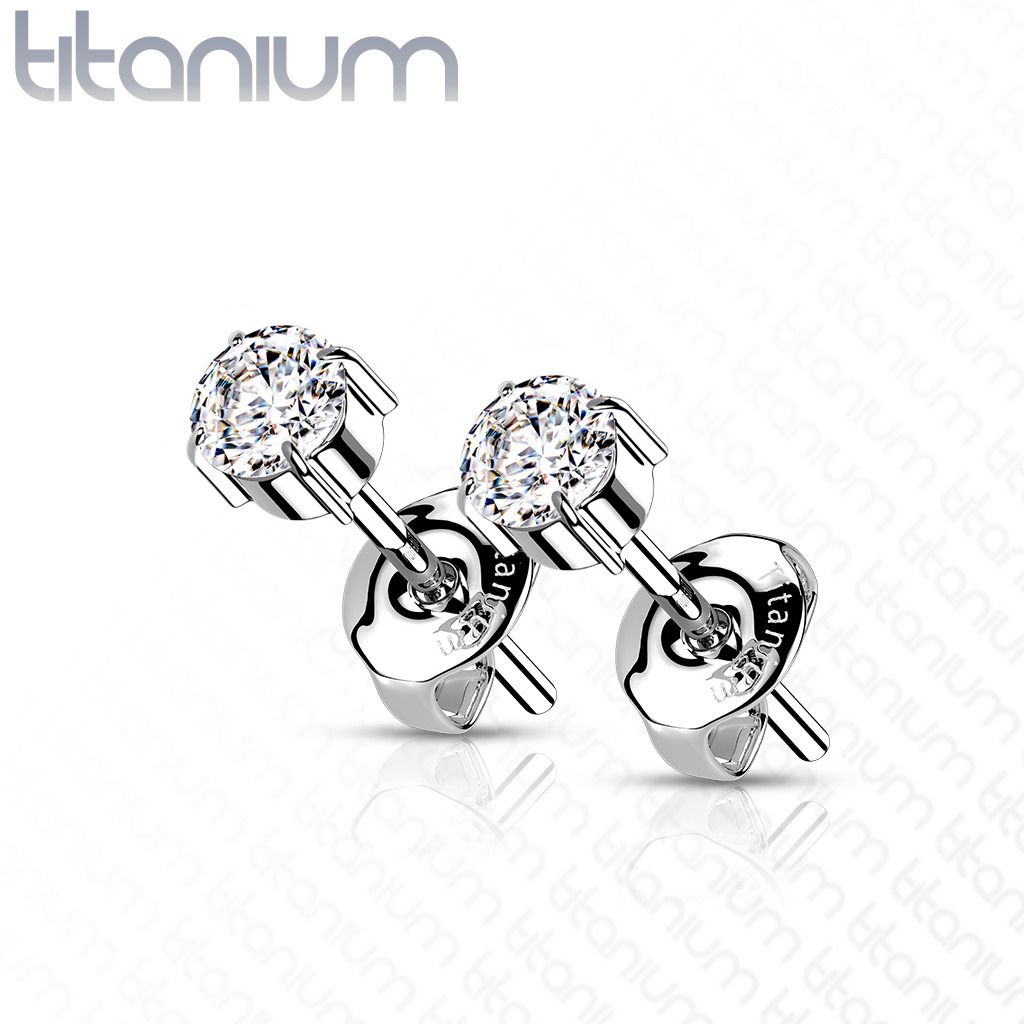 Titanové náušnice se zirkony (4 mm) - KM2017-04
