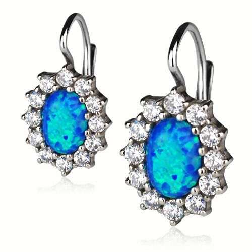 S4U Stříbrné náušnice se zirkony a modrým opálem - ZB33705-OP05
