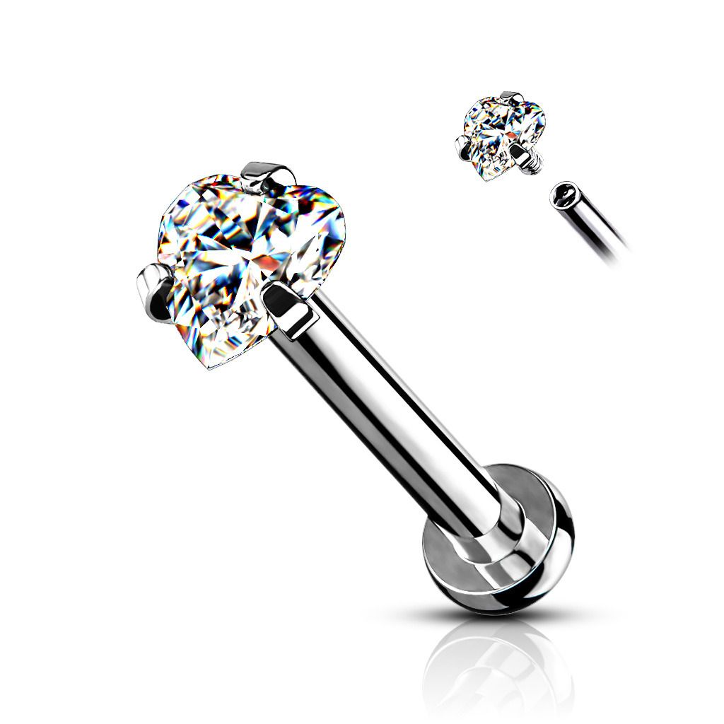 Piercing do brady labreta / cartilage čiré srdíčko (1,2 x 6 mm) - LB1095C-1206