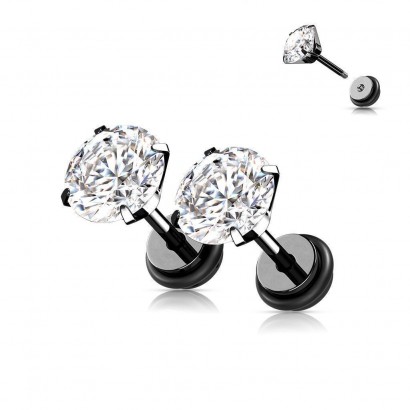 Černá piercingová náušnice, čirý zirkon 8 mm - 1 kus