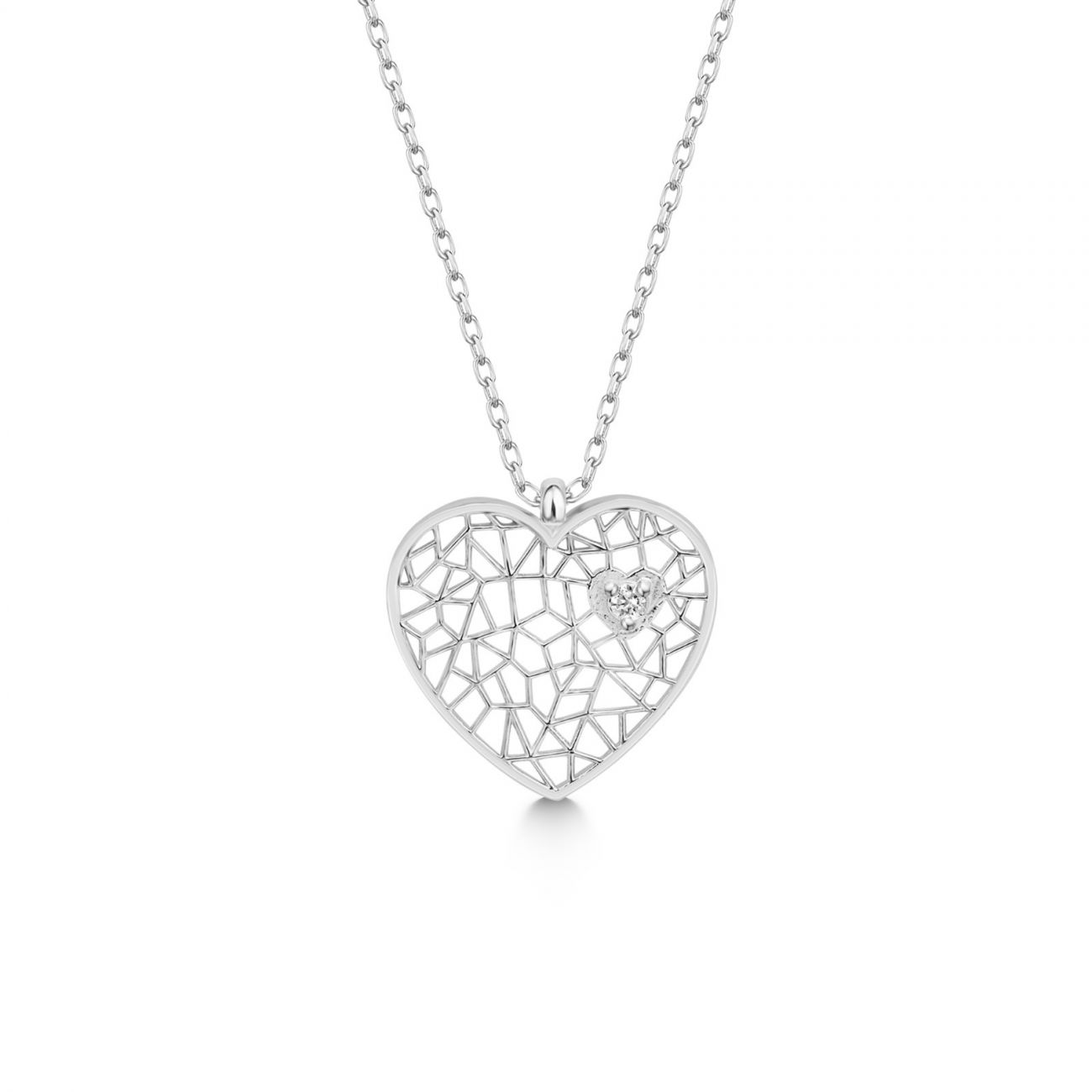 NUBIS Stříbrný diamantový náhrdelník srdíčko - NBS-003