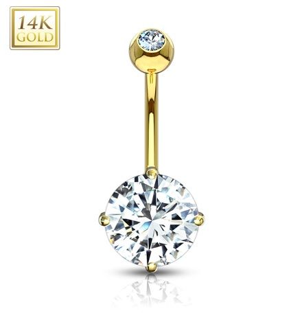 Zlatý piercing do pupíku - 8 mm čirý zirkon, Au 585/1000