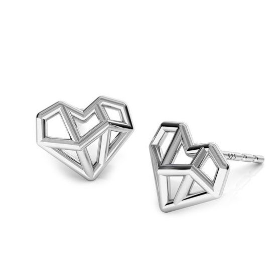 NUBIS Stříbrné náušnice origami srdíčka - NB-3472