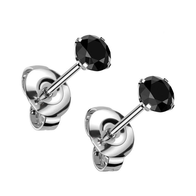 Titanové náušnice s černým zirkonem 4 mm - KM2023K-04