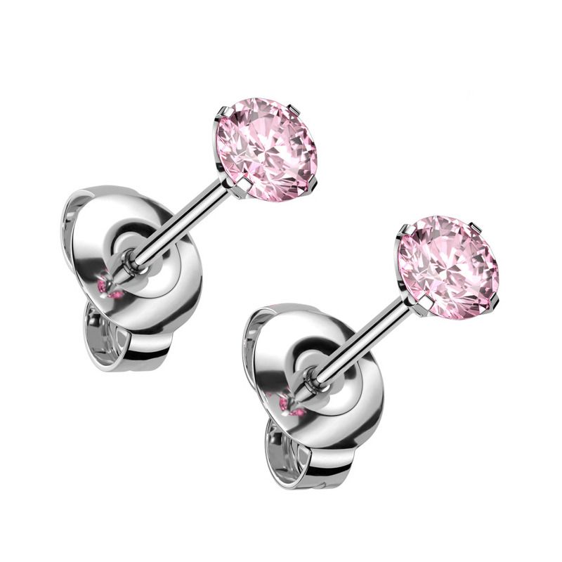 Titanové náušnice s růžovým zirkonem 4 mm - KM2023P-04