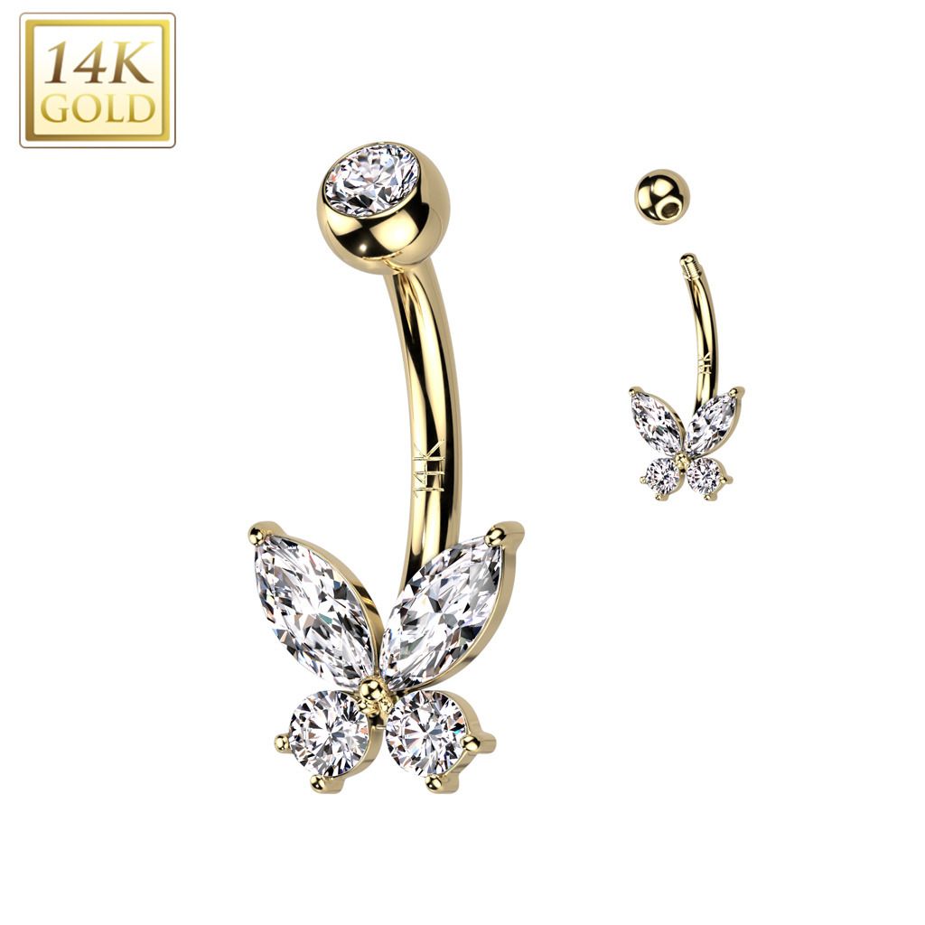 Zlatý piercing do pupíku - motýl Au 585/1000 - ZL01256-YG