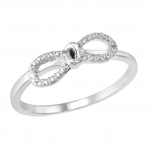 Stříbrný prsten se zirkony mašlička bílá 885001.1