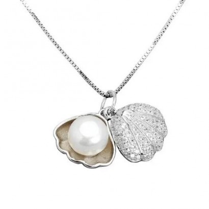 Stříbrný náhrdelník mušle s perlou