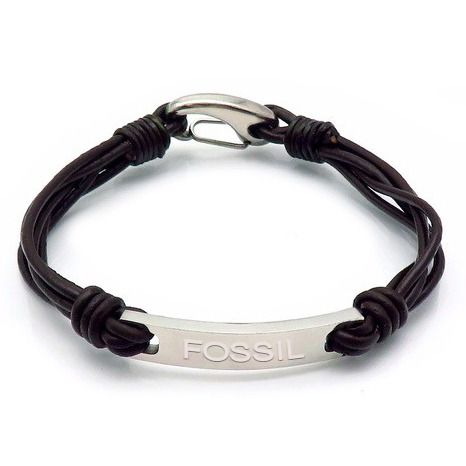 Levně S4U Černý kožený náramek FOSSIL - NR1287-K