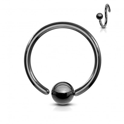 Piercing - kruh černý, rozměr 1,6 x 6 mm, kulička 3 mm