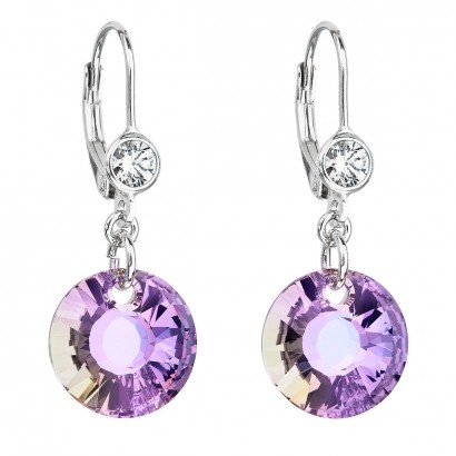 Stříbrné náušnice visací s krystaly Swarovski fialové kulaté 31211.5
