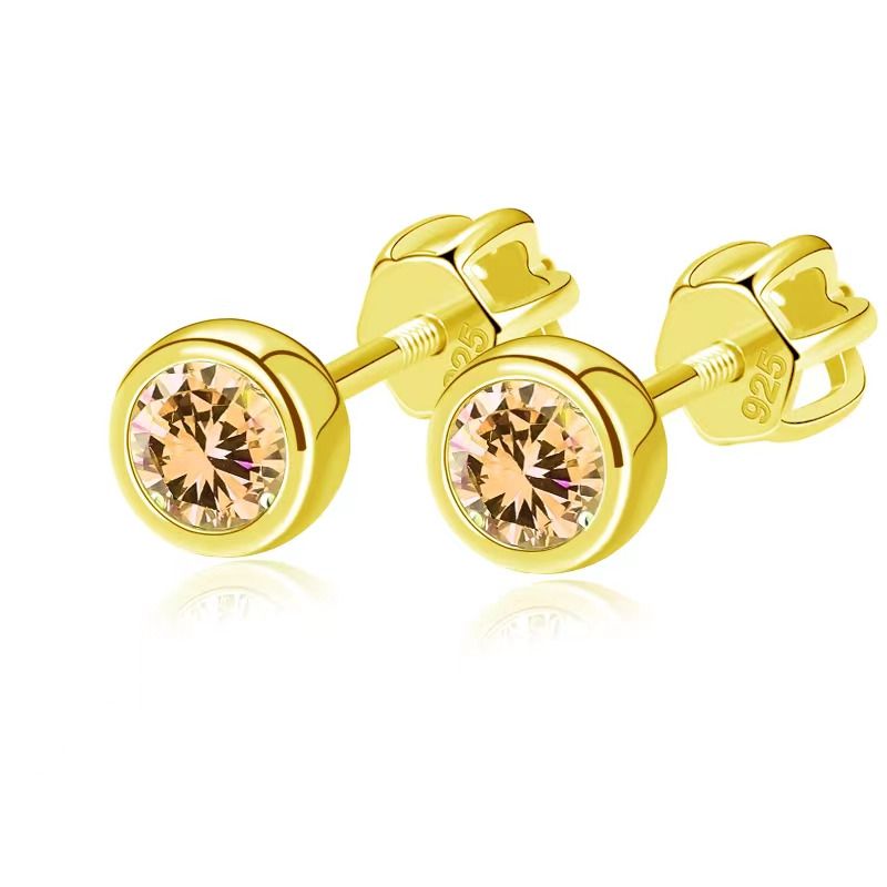 NUBIS Zlacené náušnice, champagne zirkony 4 mm - NB-3793-Y