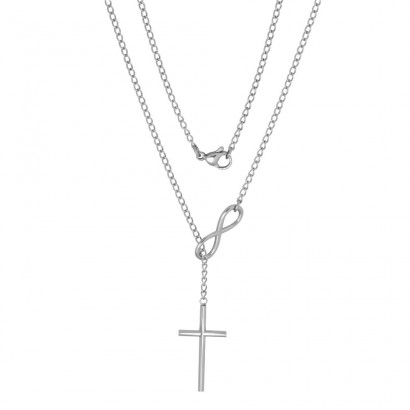 Ocelový náhrdelník křížek s nekonečnem