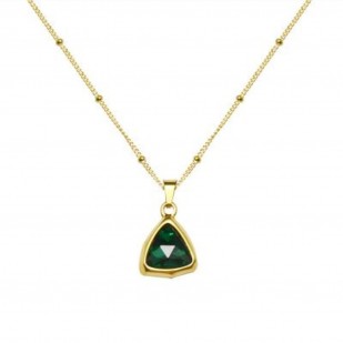 Zlacený ocelový náhrdelník se zeleným zirkonem