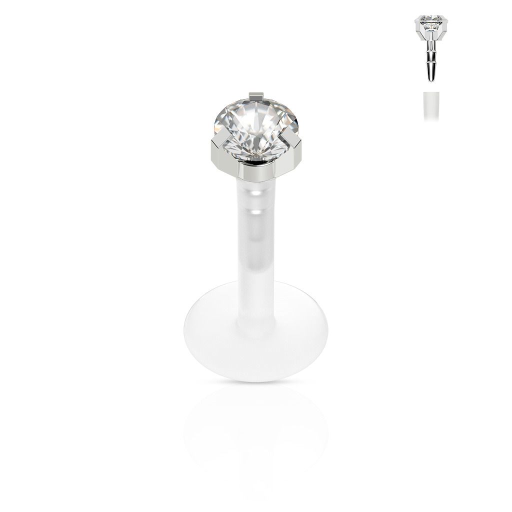 S4U Piercing do brady - labreta 1,2x6mm, čirý zirkon 3mm - LB1001-1206-3C