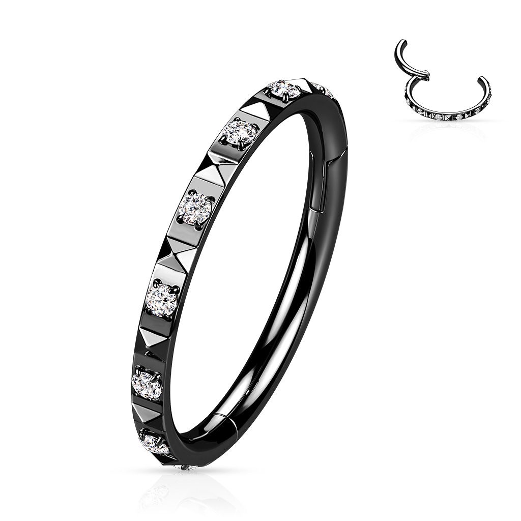 Levně Černý segment kruh se zirkony - helix / cartilage / tragus piercing 1,2 x 10 mm