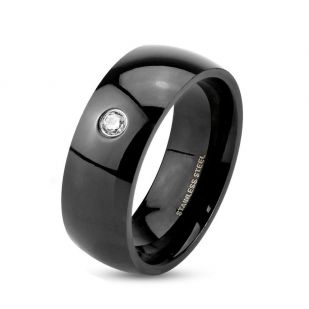 Dámský černý prsten se zirkonem šíře 8 mm