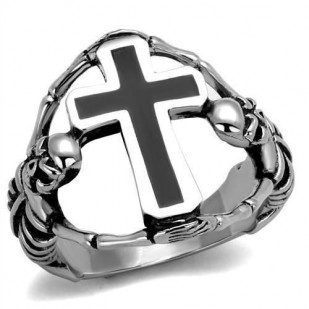 Pánský ocelový prsten kříž