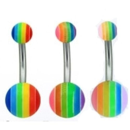 Levně Piercing do pupíku s pruhovanými kuličkami