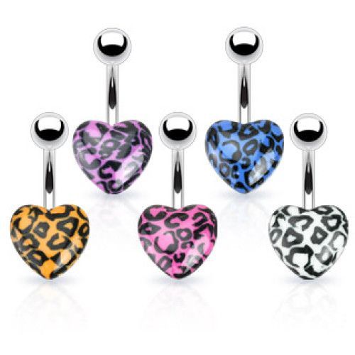 Levně Piercing do pupíku s leopardím srdíčkem (fialové)