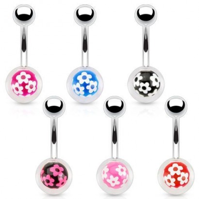 Piercing do pupíku s akrylátovými kuličkami (modrá)