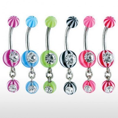 Piercing do pupíku s akrylátovými kuličkami se zirkony (růžová)