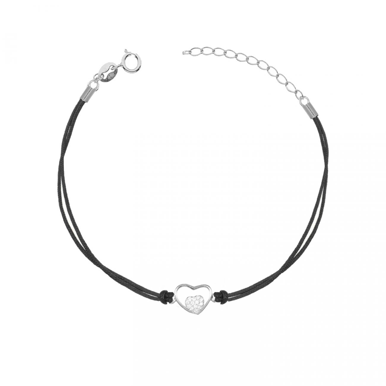 NUBIS Černý náramek se stříbrným srdíčkem - IT0022-K