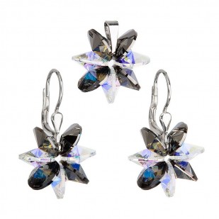 Sada šperků s krystaly Swarovski náušnice a přívěsek šedá kytička ab efekt 39092.5