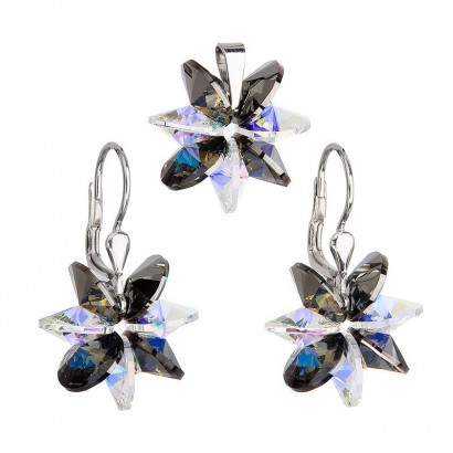 Sada šperků s krystaly Swarovski náušnice a přívěsek šedá kytička ab efekt 39092.5