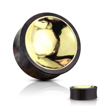 Dřevěný plug do ucha se zlaceným středem průměr 14 mm