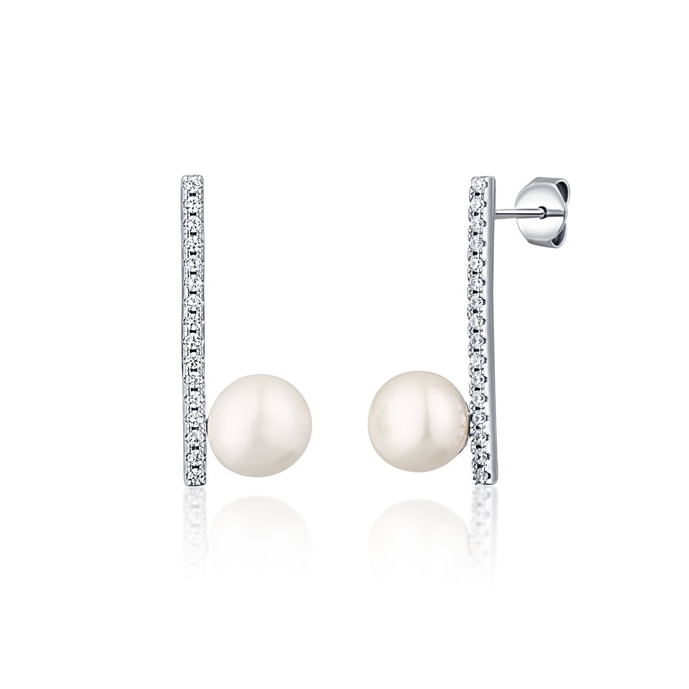 Stříbrné náušnice s perlou a zirkony