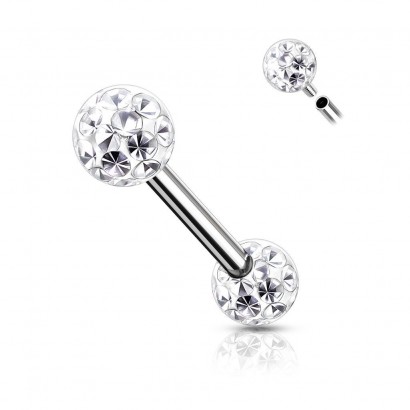 Piercing do bradavky chirurgická ocel s čirými krystaly