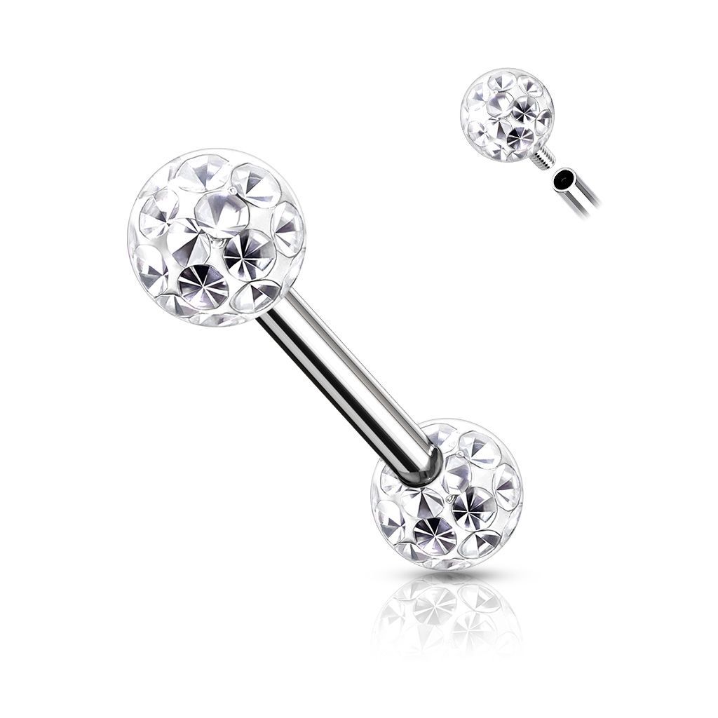 Levně Piercing do bradavky chirurgická ocel s čirými krystaly