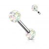Piercing do jazyka chirurgická ocel s čirými krystaly