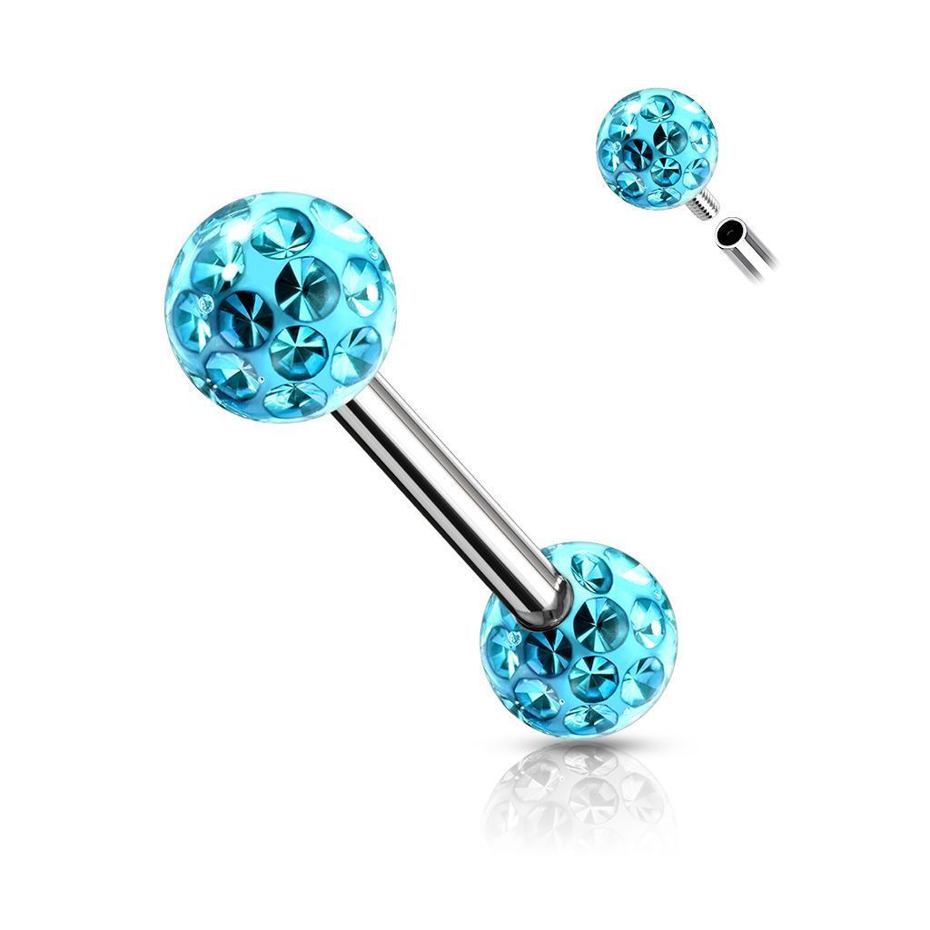 Levně Piercing do jazyka chirurgická ocel s tyrkysovými krystaly