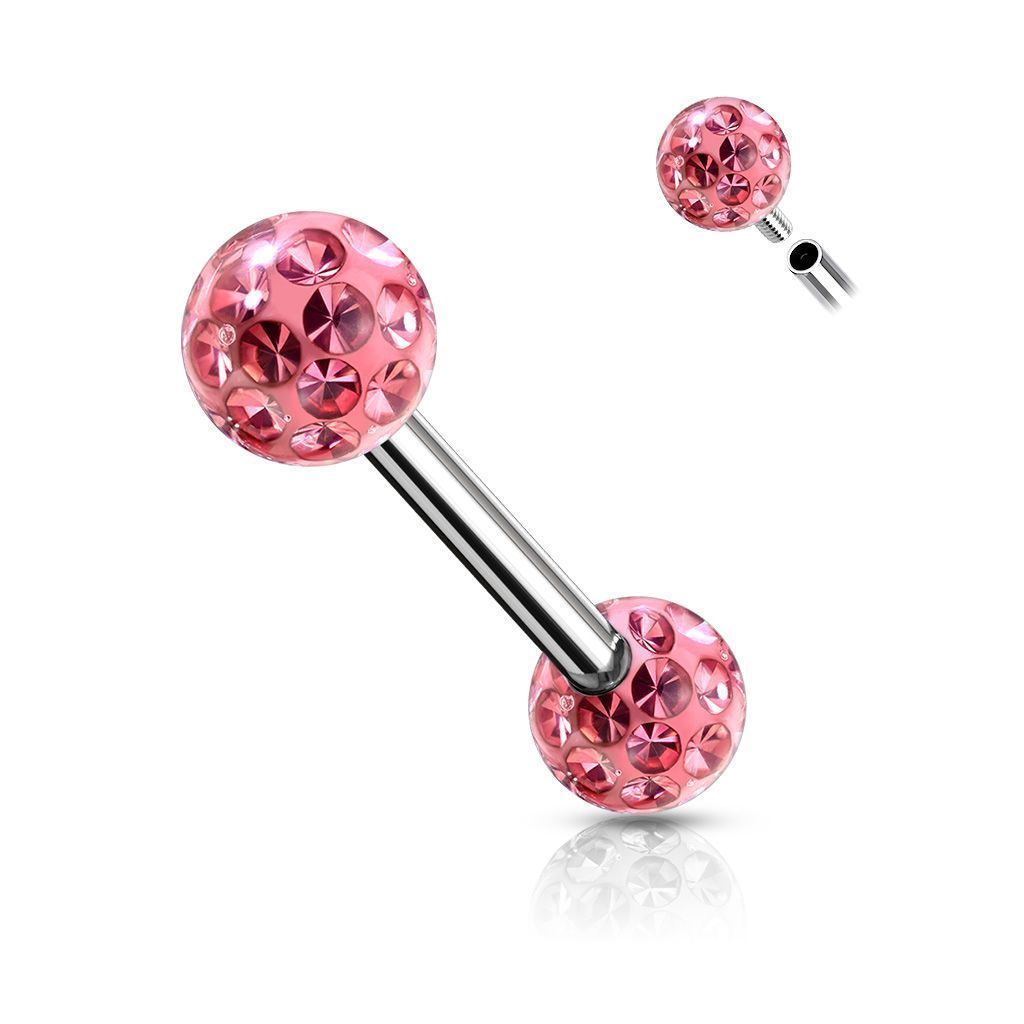Levně Piercing do jazyka chirurgická ocel s růžovými krystaly
