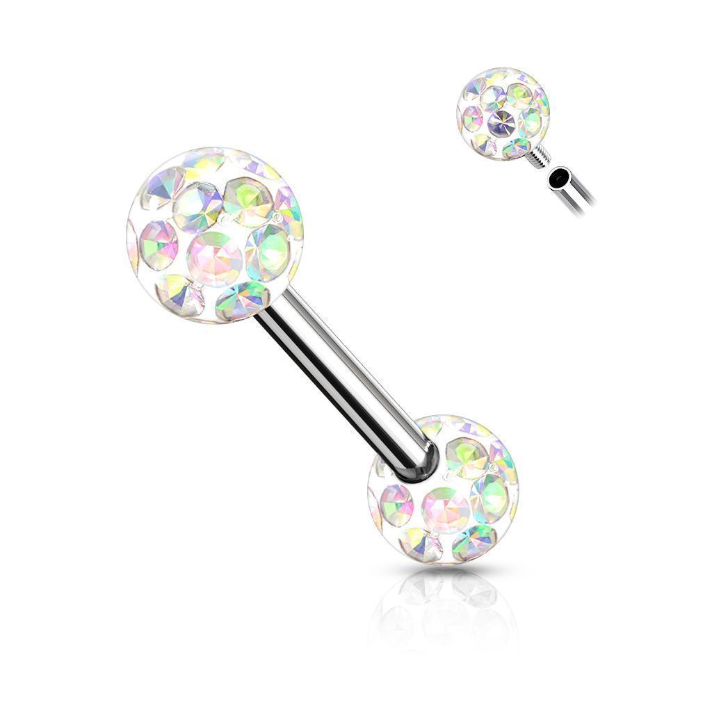Levně Piercing do jazyka chirurgická ocel s duhovými krystaly