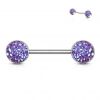 Piercing do bradavky chirurgická ocel s fialovými krystaly
