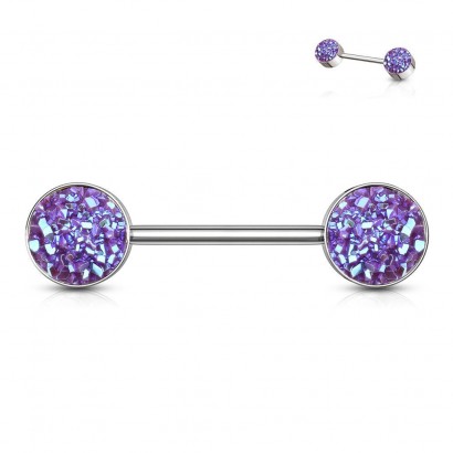 Piercing do bradavky chirurgická ocel s fialovými krystaly